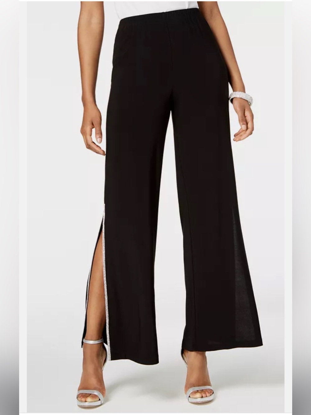 MSK Black Wide-Leg Pants with Rhinestone Side Slit